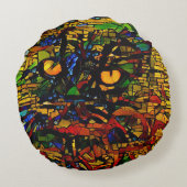 モザイクカラフルキャットアートプリン ラウンドクッション (裏面)