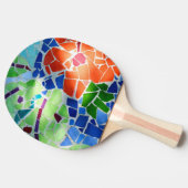 モザイクカラフルコイ魚赤い花 卓球ラケット (横)