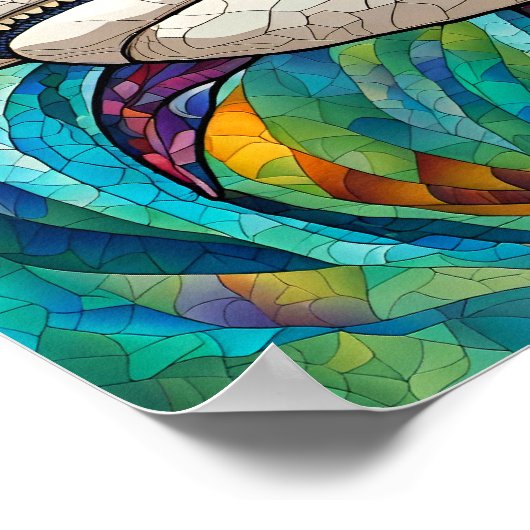 モザイクカラフルシャークインコーラルリーフイラストレーション ポスター (角)