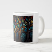 モザイクカラフルステンドグラスの木効果デザイン ジャンボコーヒーマグカップ (正面右)
