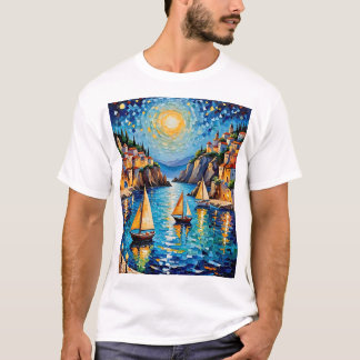 モザイクカラフルセーリング地中海のサンセットティー Tシャツ