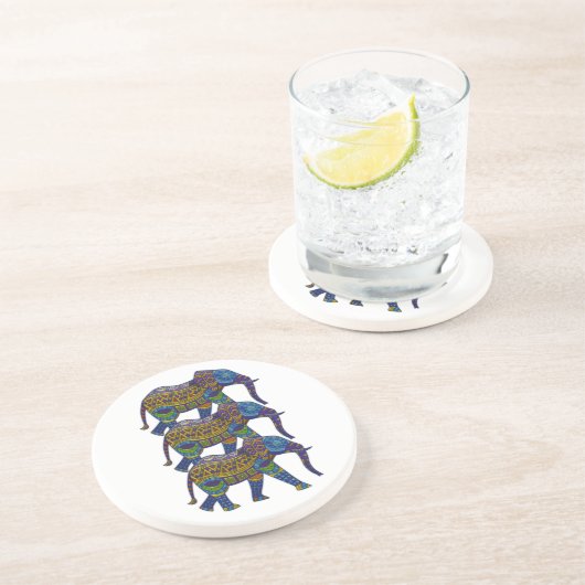 モザイクカラフルゾウ3頭 コースター (側面)