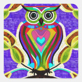 モザイクカラフルタイルふくろうアート スクエアシール (正面)