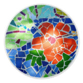 モザイクカラフルタイルコイ池赤い花 セラミックノブ (正面)