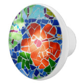 モザイクカラフルタイルコイ池赤い花 セラミックノブ (右)