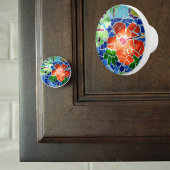 モザイクカラフルタイルコイ池赤い花 セラミックノブ