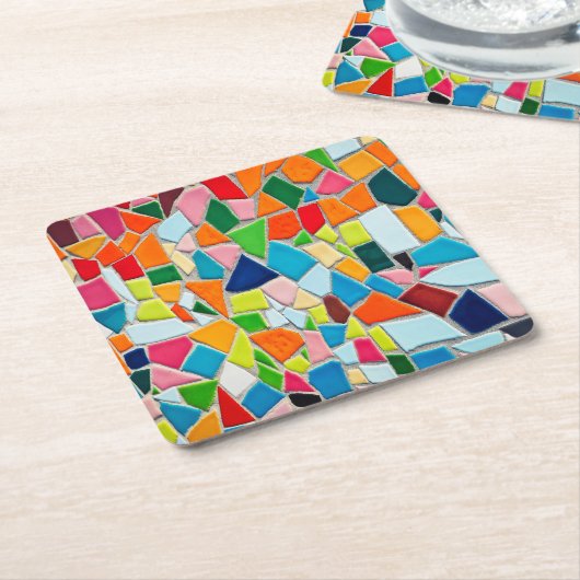 モザイクカラフルタイル スクエアペーパーコースター (アングル)