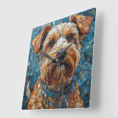 モザイクカラフルドッグ スクエア壁時計 (傾斜)