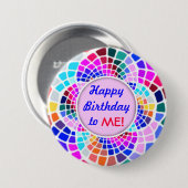 モザイクカラフルハッピーバースデーのマイピン 缶バッジ (正面&裏面)