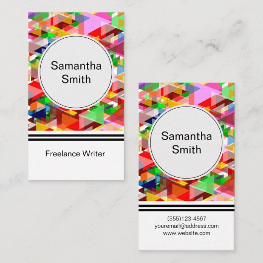 モザイクカラフルパターンのフリーランス作家 名刺 (正面/裏面)