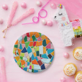 モザイクカラフルパターン ペーパープレート (パーティー)