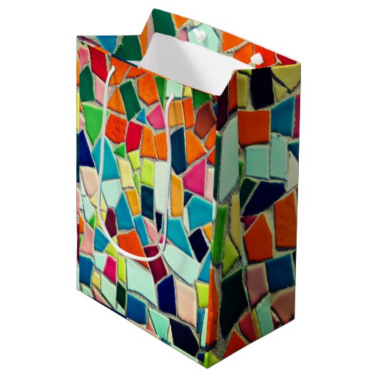 モザイクカラフルパターン ミディアムペーパーバッグ (正面アングル)