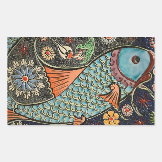 モザイクカラフルフィッシュシール 長方形シール (正面)