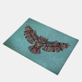 モザイクカラフルフクロウ(ターコイズの背景) ドアマット (アングル)