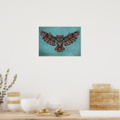 モザイクカラフルフクロウ(ターコイズの背景) ポスター (キッチン)