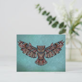 モザイクカラフルフクロウ(ターコイズの背景) ポストカード (スタンド正面)