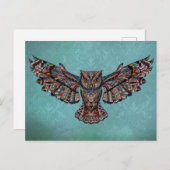 モザイクカラフルフクロウ(ターコイズの背景) ポストカード (正面/裏面)