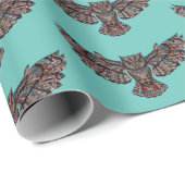モザイクカラフルフクロウ(ターコイズの背景) ラッピングペーパー (ロールコーナー)