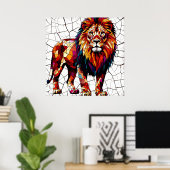 モザイクカラフルライオン彫刻 ポスター (ホームオフィス)