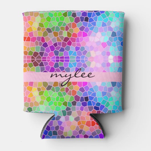 モザイクカラフルレインボーピンクブルー抽象芸術ファンキー 缶クーラー (正面)