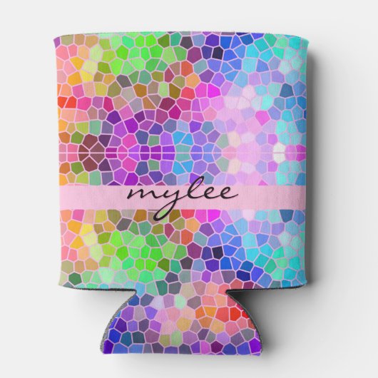 モザイクカラフルレインボーピンクブルー抽象芸術ファンキー 缶クーラー (裏面)