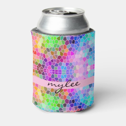 モザイクカラフルレインボーピンクブルー抽象芸術ファンキー 缶クーラー (缶裏面)