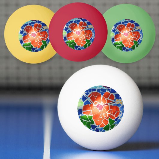 モザイクカラフルレッドフラワー 卓球ボール