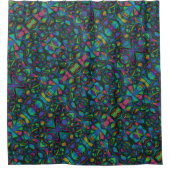 モザイクカラフル抽象芸術、緑、青、ピンク シャワーカーテン (正面)