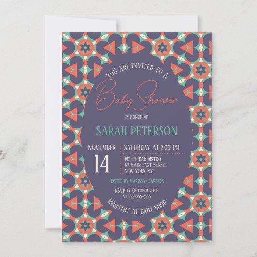 モザイククール鮮やか幾何模様ベビーシャワー 招待状 (正面)