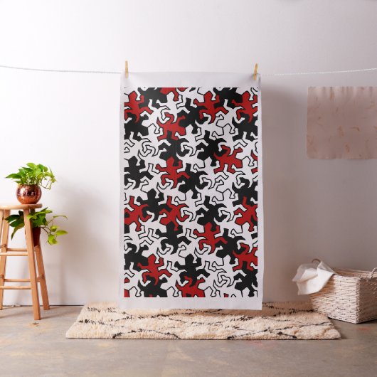 モザイクゲッコス模様 – 赤白黒 ファブリック (インサイチュ)