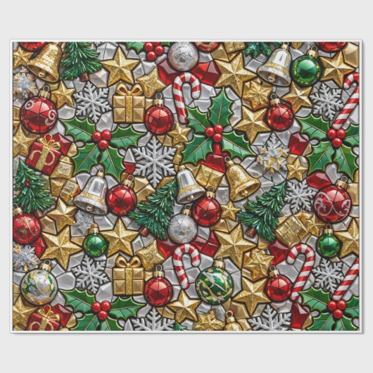 モザイクサンタツリーホットココアクリスマス ラッピングペーパー (フラット)