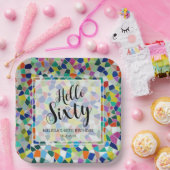 モザイクスタイリッシュカラフルハロー60誕生日 ペーパープレート (パーティー)