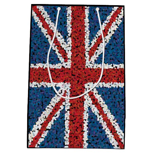 モザイクスタイルの英国国旗の旗 ミディアムペーパーバッグ (裏面)