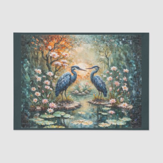 モザイクスタイル写真の2つの青いアオサギ湿地 薄葉紙 (正面)