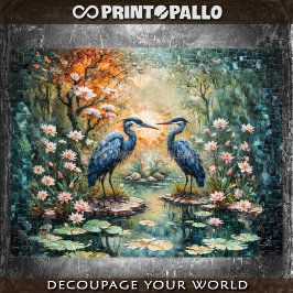 モザイクスタイル写真の2つの青いアオサギ湿地 薄葉紙