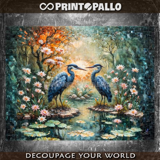 モザイクスタイル写真の2つの青いアオサギ湿地 薄葉紙