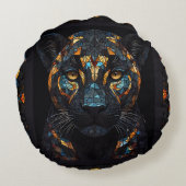 モザイクステンドグラスブラックパンサーポートレート ラウンドクッション (裏面)