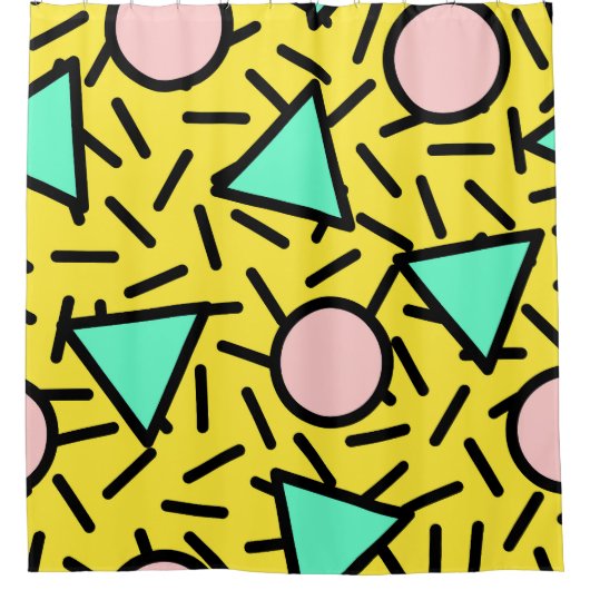 モザイクストライプの模様：レトロなメンフィス シャワーカーテン (正面)