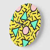 モザイクストライプの模様：レトロなメンフィス ラージ壁時計 (傾斜)