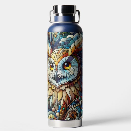 モザイクタイルのオオカミとフクロウ ウォーターボトル (背面)