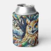 モザイクタイルのオオカミとフクロウ 缶クーラー (缶正面)