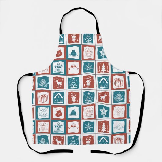 モザイクタイルの出現クリスマスグリーンレッドパターン エプロン (正面)