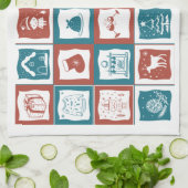 モザイクタイルの出現クリスマスグリーンレッドパターン キッチンタオル (折り畳み)