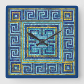 モザイクタイルギリシャ蛇行鍵 スクエア壁時計 (正面)