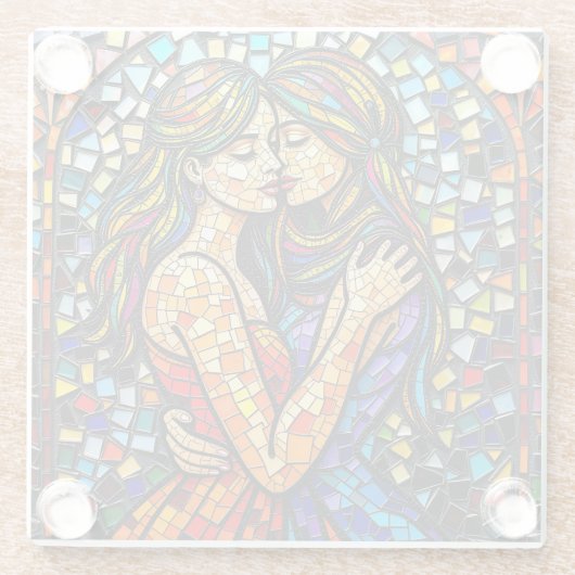 モザイクタイルスタイルアイアートロマンチックエンブレイス ガラスコースター (裏面)