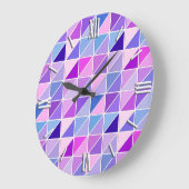 モザイクタイル – ピンク、アクア、ブルー、バイオレット ラージ壁時計 (傾斜)