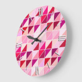 モザイクタイル – ピンク、桃とブルゴーニュ ラージ壁時計 (傾斜)