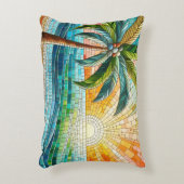 モザイクトロピカルビーチサンセットパームツリー アクセントクッション (正面(垂直))