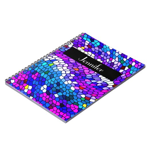 モザイクパーソナライズされたタイル模様パープルノート ノートブック (左側)