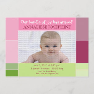 モザイクピンクデザイナーベビーの誕生の発表 案内状